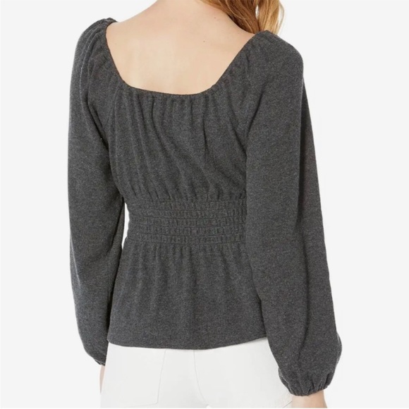 Madewell Womens Gray Plush Square Neck Smocked Top Long Sleeves size small - Picture 3 of 6